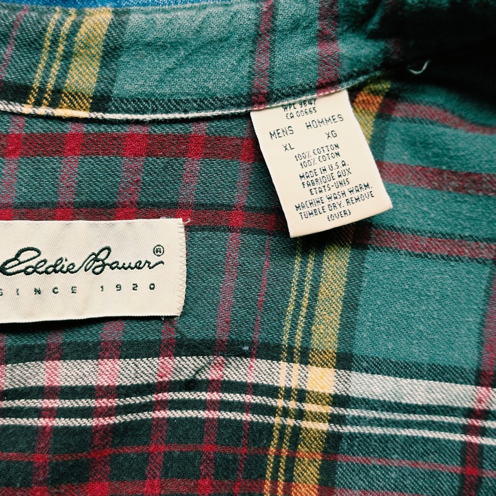 Eddie Bauer Made in USA VTG  Men Blue Denim Flannel Lined Button Down Shirt XL - Picture 14 of 15